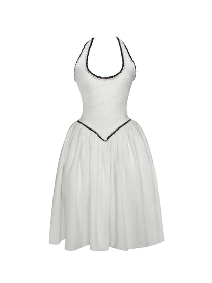 Miss Circle Natalie U Neck Halter Drop Waist Tweed Midi Dress - Free Shipping