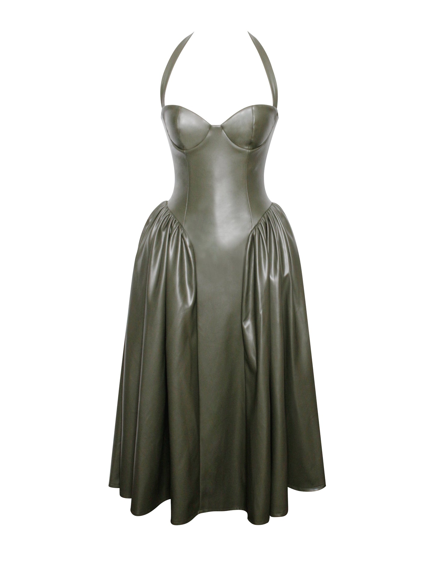 Miss Circle Eliana Olive Vegan Leather Dress - Free Shipping