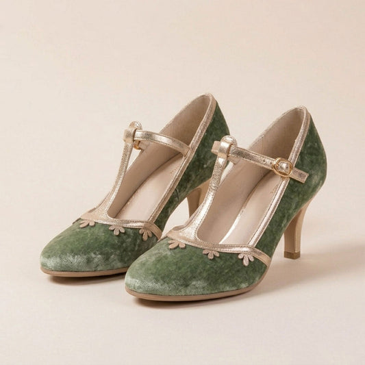 Velvet  Petal T-Strap Stiletto Heels - Free Shipping