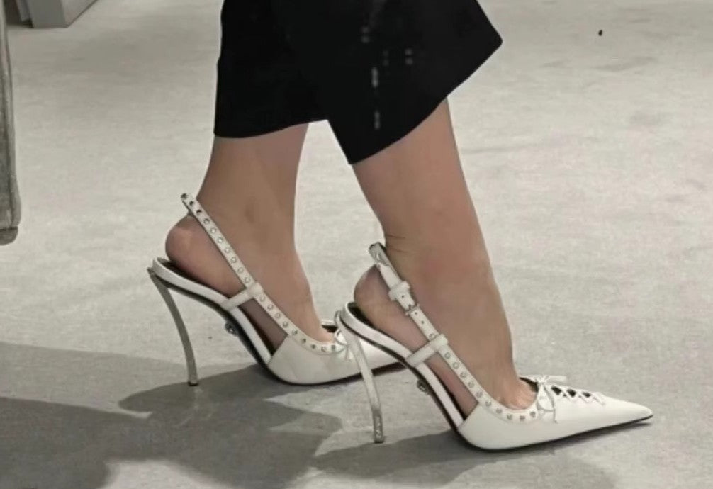 Stunning Pointed-Toe Rivet-Sling Back Lace-Up Stiletto High Heels - Free Shipping