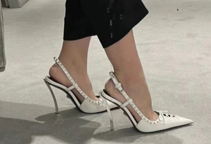 Stunning Pointed-Toe Rivet-Sling Back Lace-Up Stiletto High Heels - Free Shipping