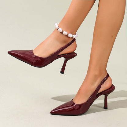 Pointed-Toe Patent Leather Open-Back Stiletto High Heels - Free Shipping