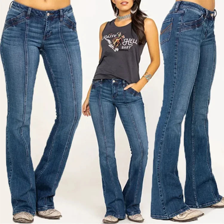 Trendy Slim Fit Bell-Bottom Jeans - Flared Denim Pants Trousers for Women