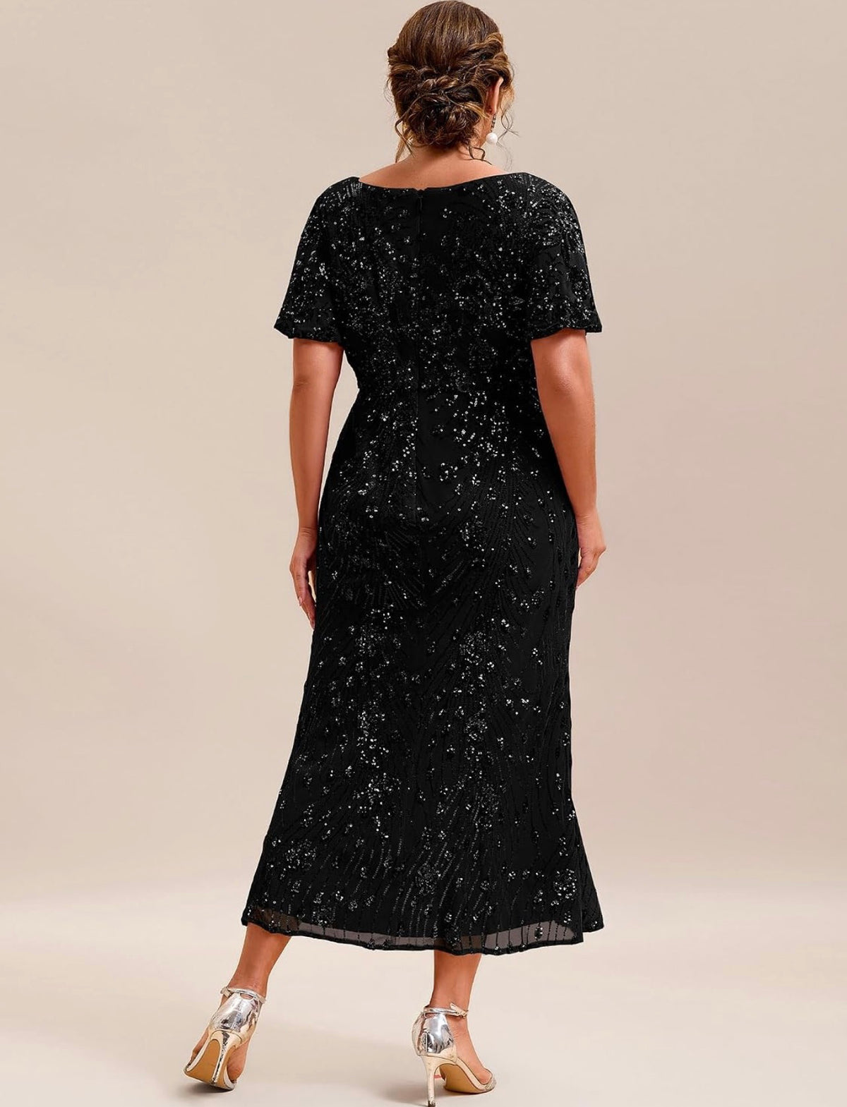 Stunning Plus Size Sequin V-Neck Flutter Sleeve Maxi Dress - Free Shipping