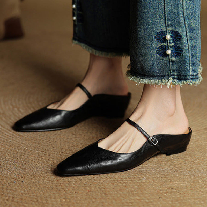 Retro Leather Cowhide Slingback Platform Sandals - Free Shipping