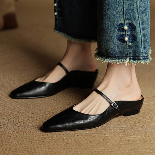 Retro Leather Cowhide Slingback Platform Sandals - Free Shipping