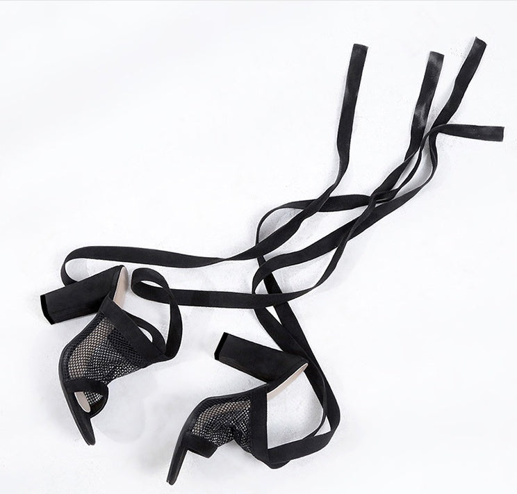 Lace-Up Bandage Open-Toe Flock High Heels - Free Shipping