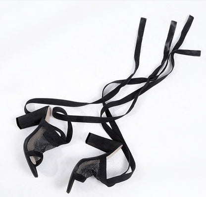 Lace-Up Bandage Open-Toe Flock High Heels - Free Shipping