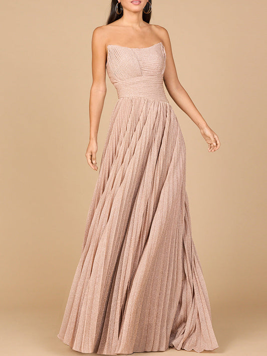 Flowing Pleated Strapless Dress - Free Shipping