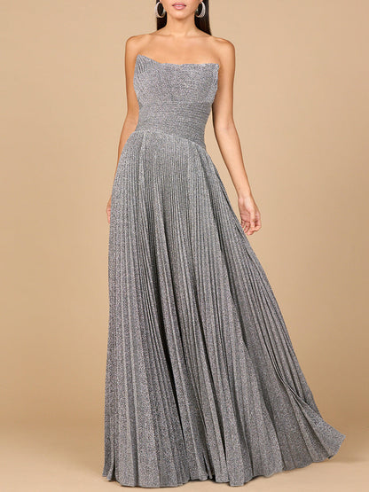 Flowing Pleated Strapless Dress - Free Shipping