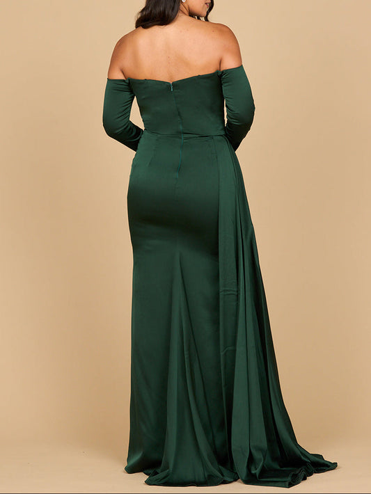 Stunning Off Shoulder Satin Dress with Beaded - Free Shipping