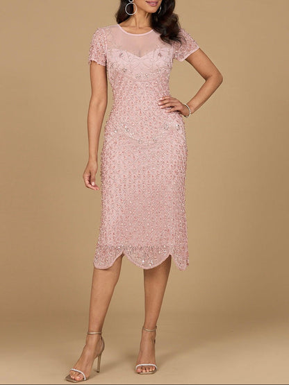 Beaded Midi Dress with Cap Sleeves - Free Shipping