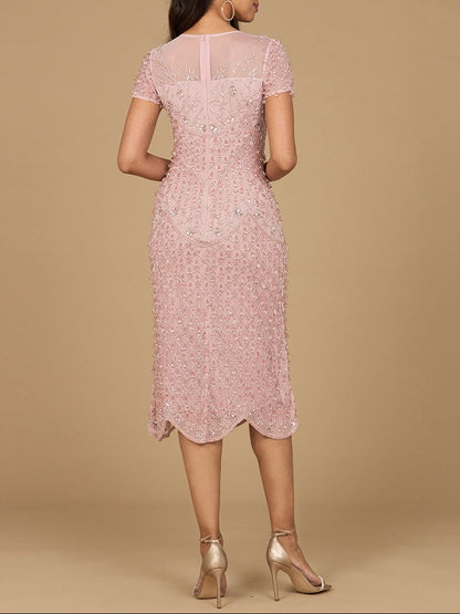 Beaded Midi Dress with Cap Sleeves - Free Shipping