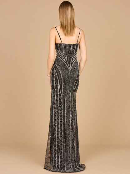 Spaghetti Strap Beaded Gown with Slit - Free Shipping