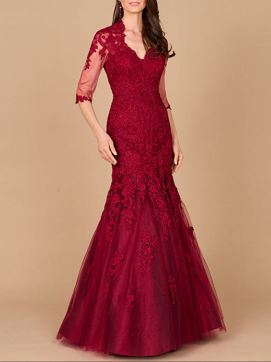 Long Sleeve Mermaid Lace Gown - Free Shipping