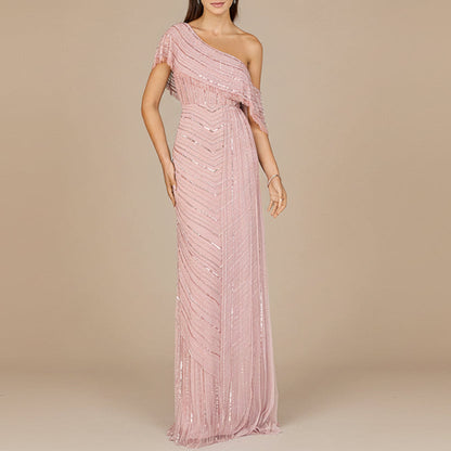 Off Shoulder Sheath Beaded Gown - Free Shipping