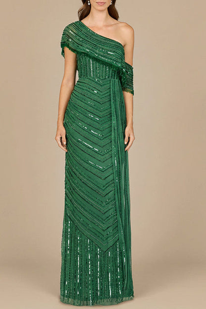 Off Shoulder Sheath Beaded Gown - Free Shipping