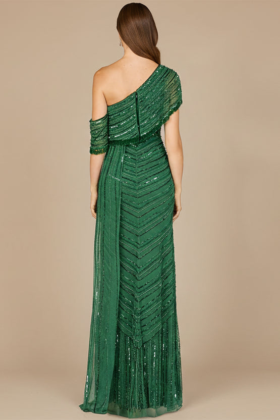 Off Shoulder Sheath Beaded Gown - Free Shipping