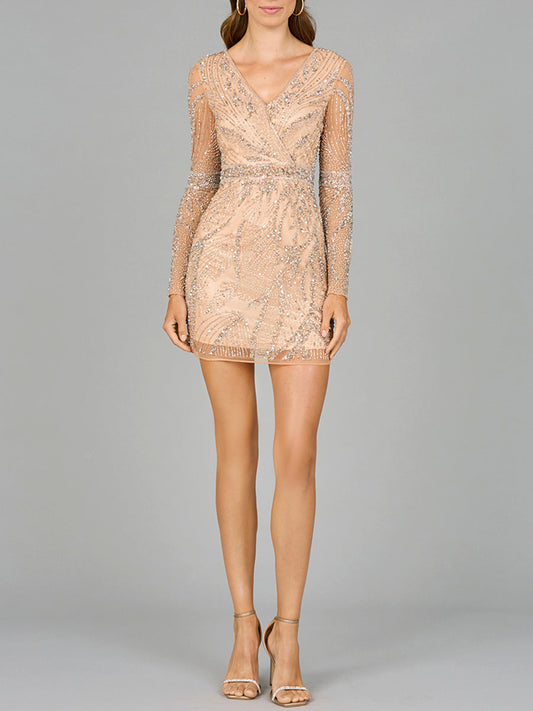 Stylish Long Sleeve V-Neck Cocktail Dress - Free Shipping
