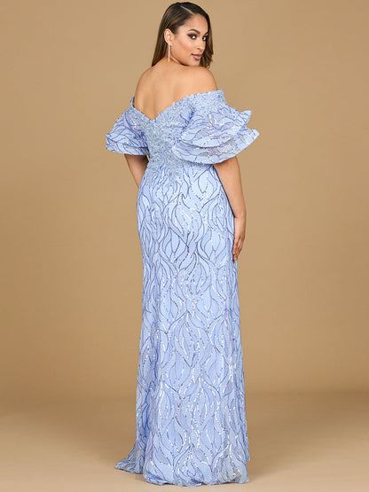 Elegant Off Shoulder Mermaid Beaded Gown with Tiered Sleeves - Free Shipping