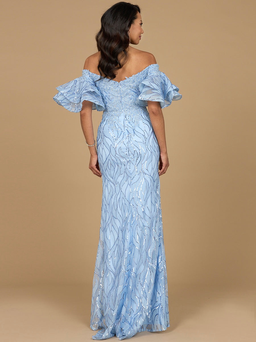 Elegant Off Shoulder Mermaid Beaded Gown with Tiered Sleeves - Free Shipping