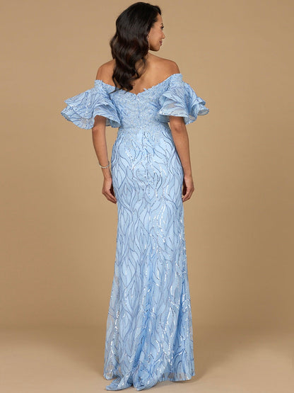 Elegant Off Shoulder Mermaid Beaded Gown with Tiered Sleeves - Free Shipping