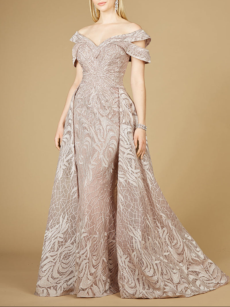Beautiful Off Shoulder Mermaid Lace Gown with Overskirt  Sizes 2-20 - Free Shipping