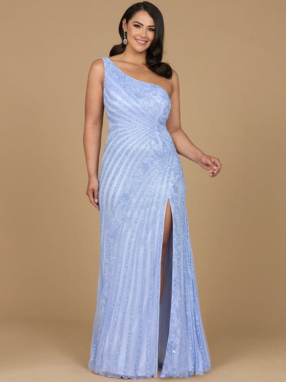 Elegant One-Shoulder Beaded Slit Gown Sizes 0-16 - Free Shipping