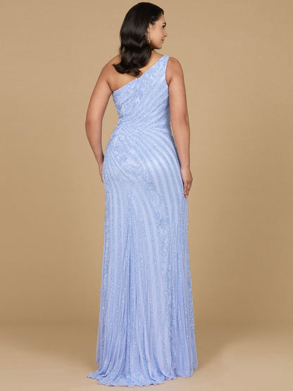 Elegant One-Shoulder Beaded Slit Gown Sizes 0-16 - Free Shipping