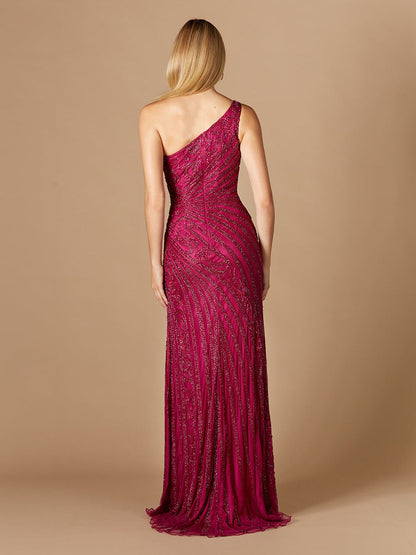 Elegant One-Shoulder Beaded Slit Gown Sizes 0-16 - Free Shipping