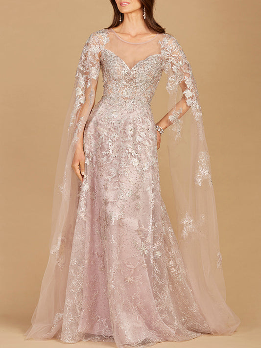 Stunning Lace Gown Cape Sleeves Sweetheart Neckline Sizes 2-24 - Free Shipping