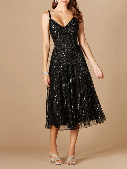 Beautiful Flowing Sequin Midi Dress - Free Shipping