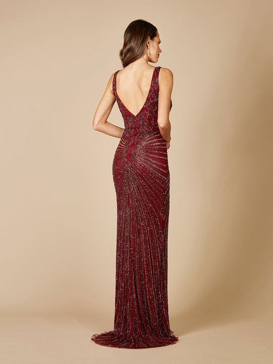Stunning Low Back High Slit Beaded Gown Sizes 00-16- Free Shipping
