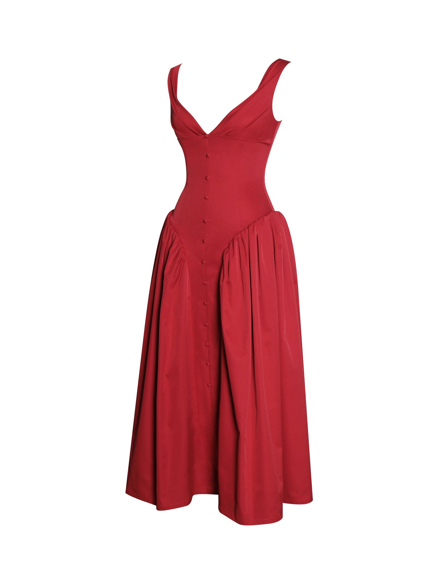 Miss Circle Nahla Red Drop Waist Midi Dress with Buttons - Free Shipping