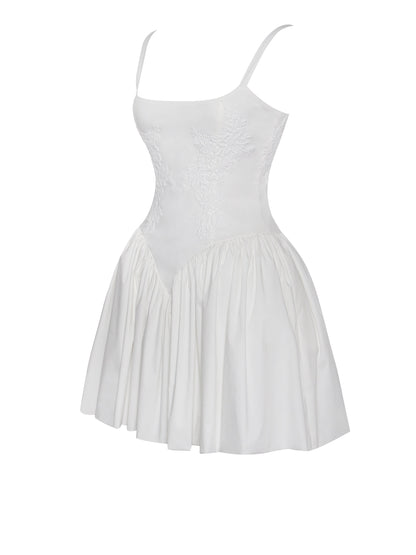 Miss Circle Kadi White Cotton Drop Waist Corset Mini Dress - Free Shipping