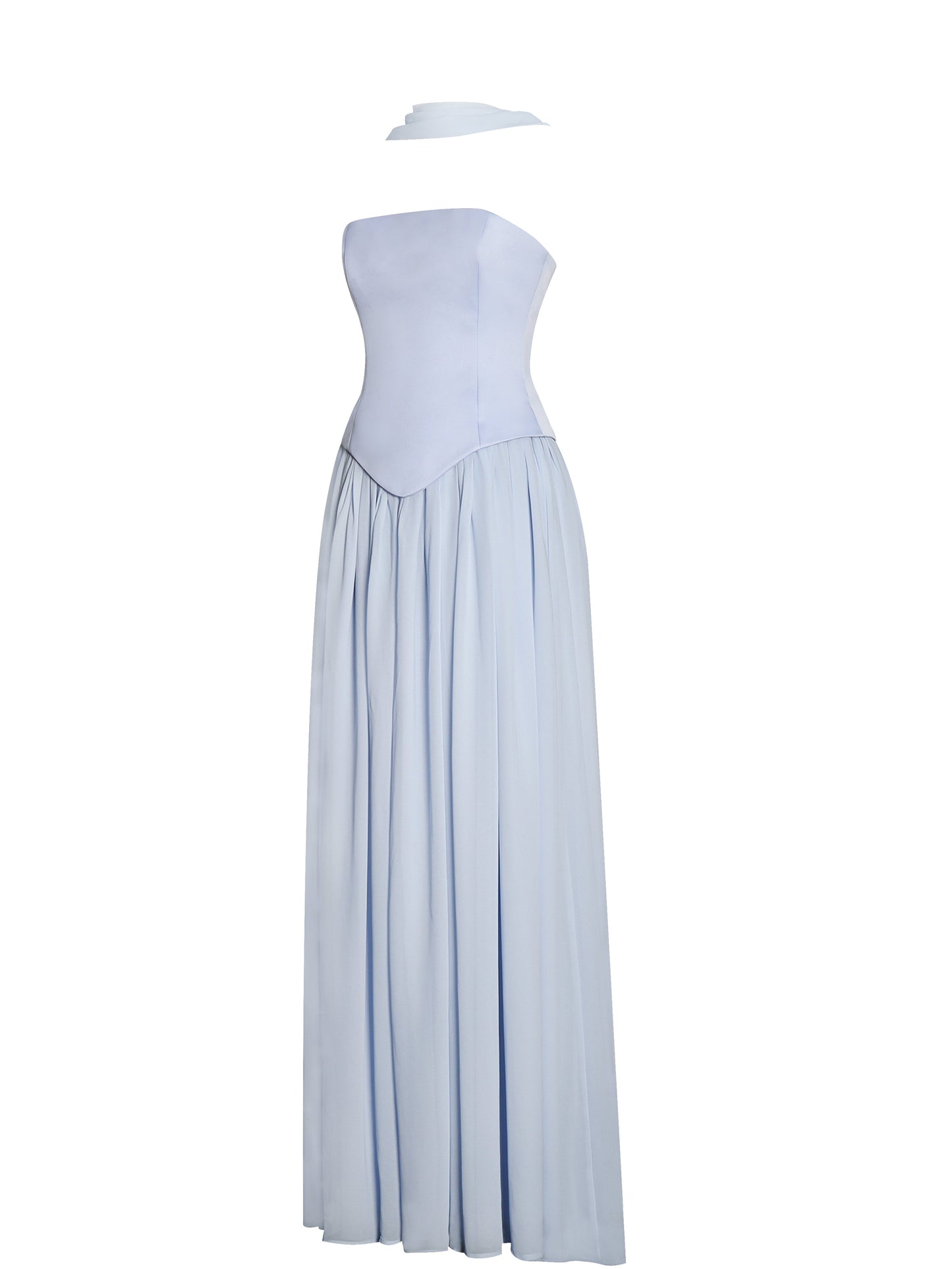 Miss Circle Qianna Baby Blue Peplum Drop Waist Chiffon Gown - Free Shipping