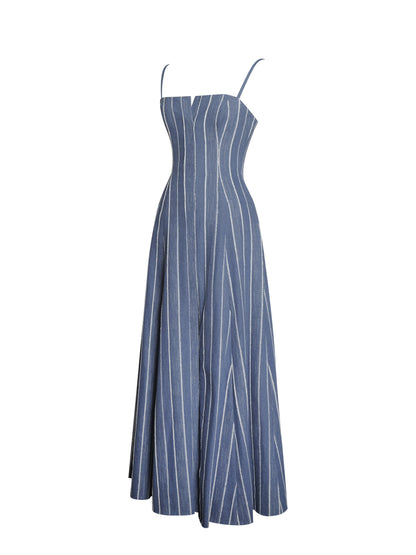 Miss Circle Abygail Stripe Cotton Denim Maxi Dress - Free Shipping