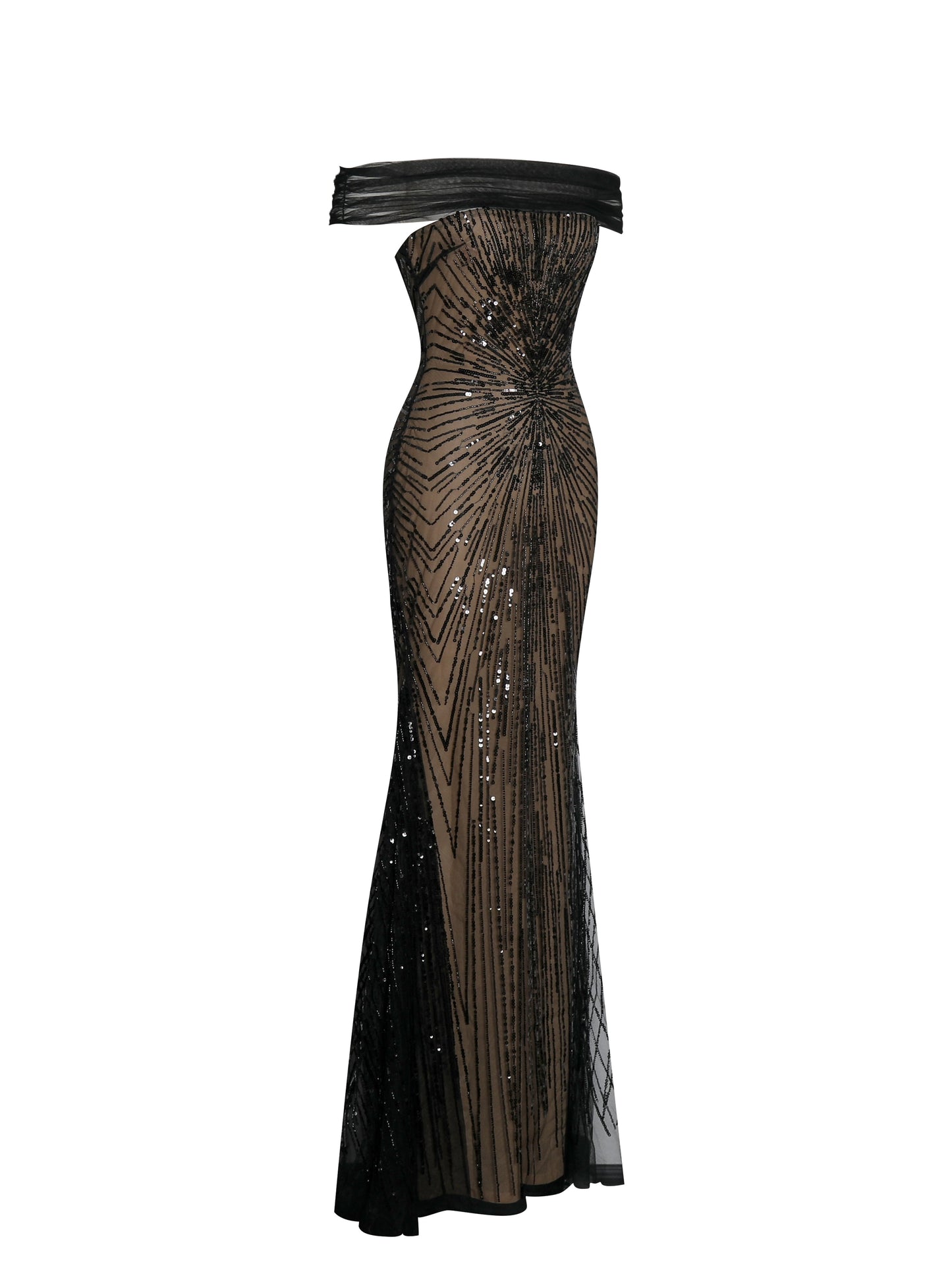 Miss Circle Qeturah Embroidered Sequin Off Shoulder Mesh Gown - Free Shipping