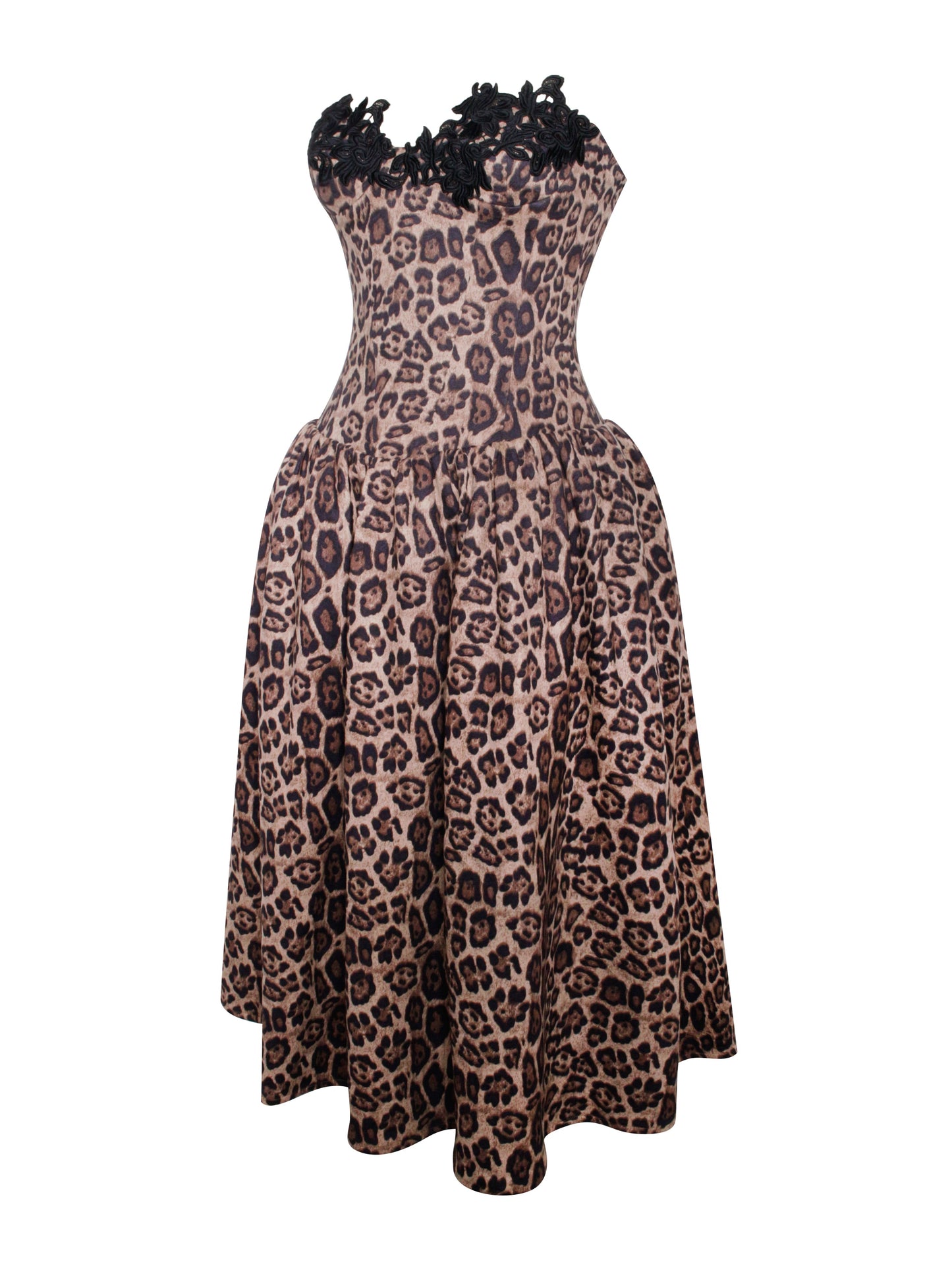 Miss Circle Uchenna Cheetah Print Stretchy Strapless Midi Dress with Lace Trim - Free Shipping