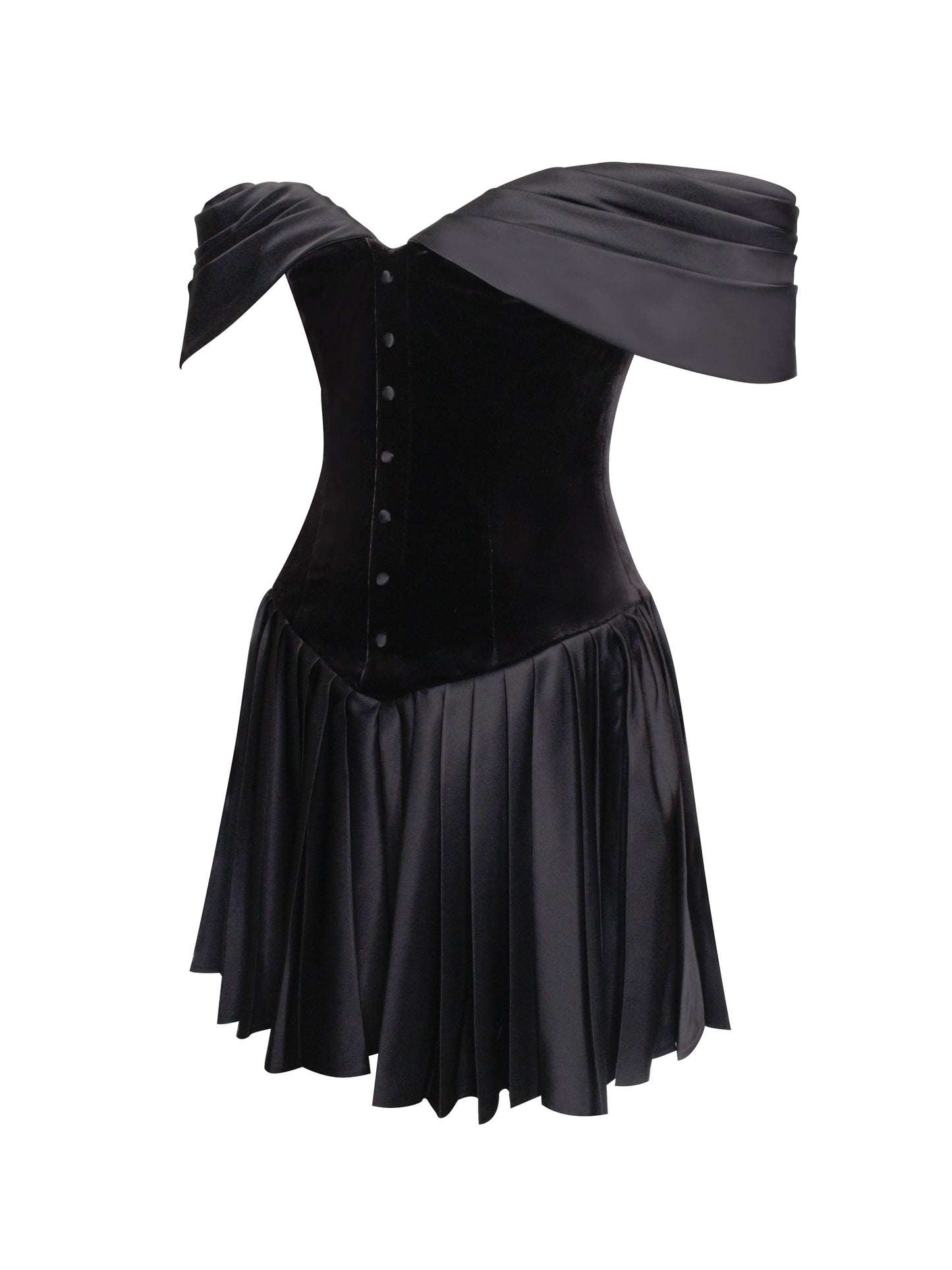 Miss Circle Echo Black Velvet Off-shoulder Pleated Mini Dress - Free Shipping