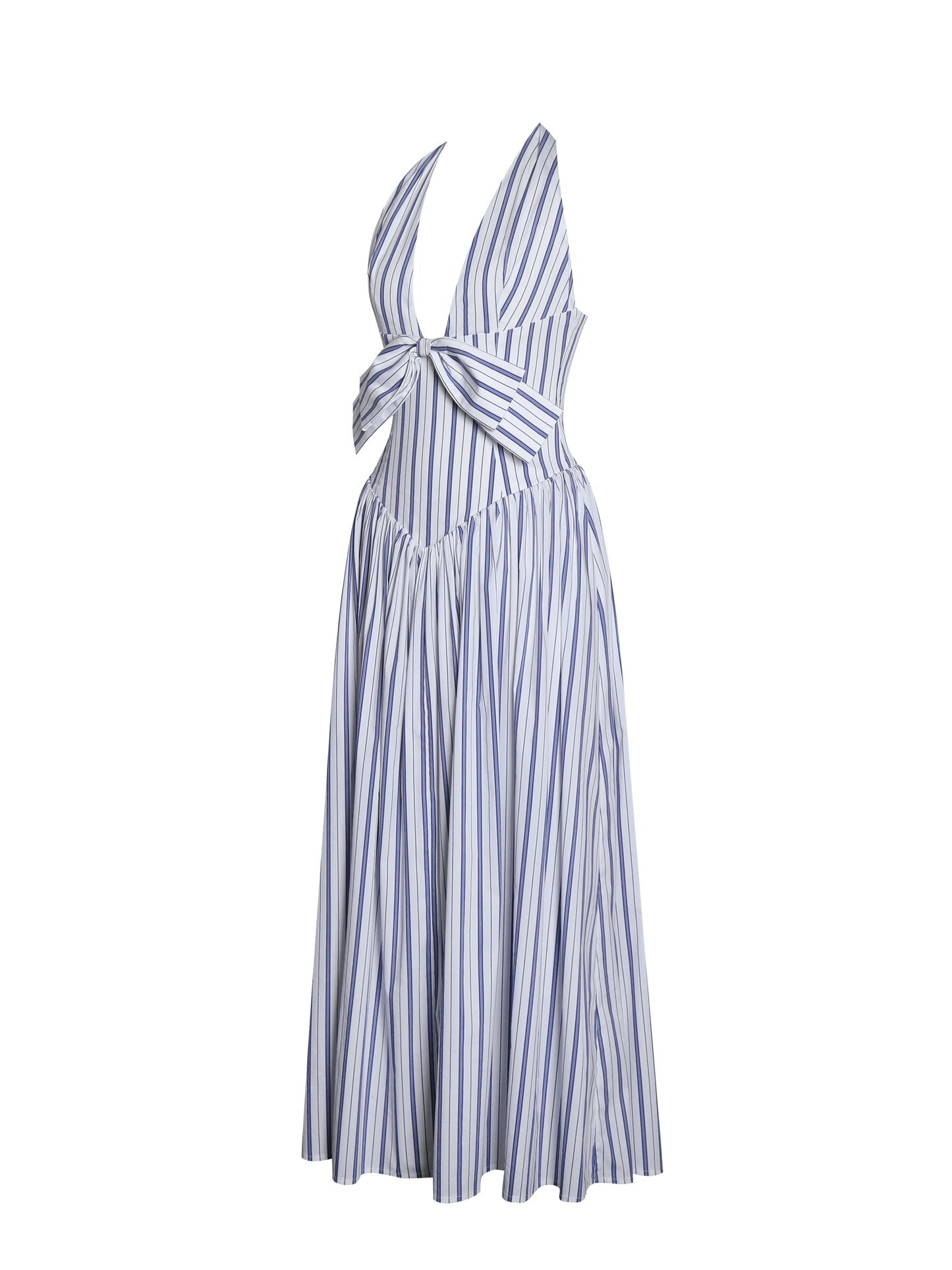 Miss Circle Mackenna Navy Stripe Halter Smock Back Maxi Dress - Free Shipping
