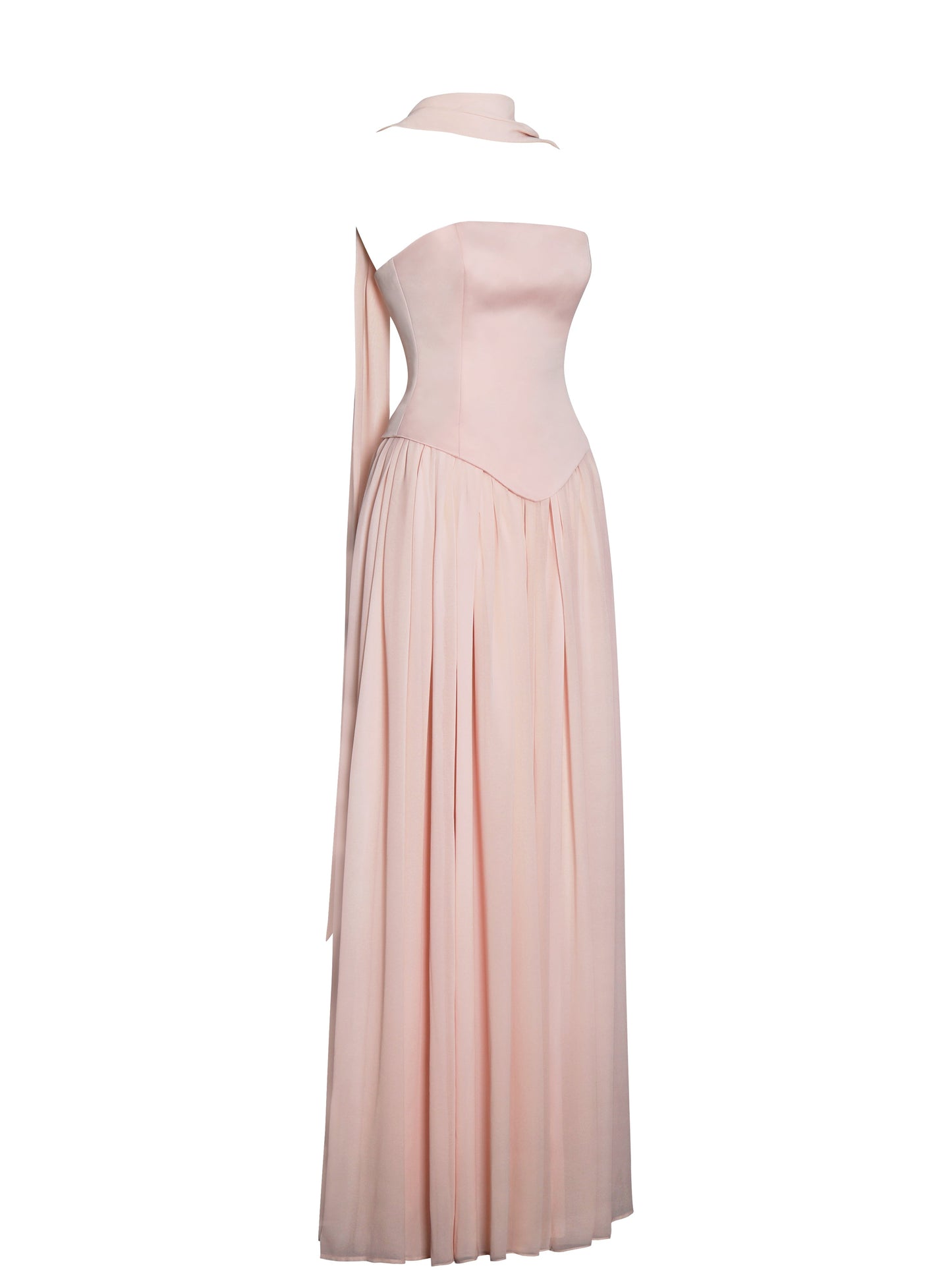 Miss Circle Qianna Baby Pink Peplum Drop Waist Chiffon Gown - Free Shipping