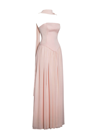 Miss Circle Qianna Baby Pink Peplum Drop Waist Chiffon Gown - Free Shipping