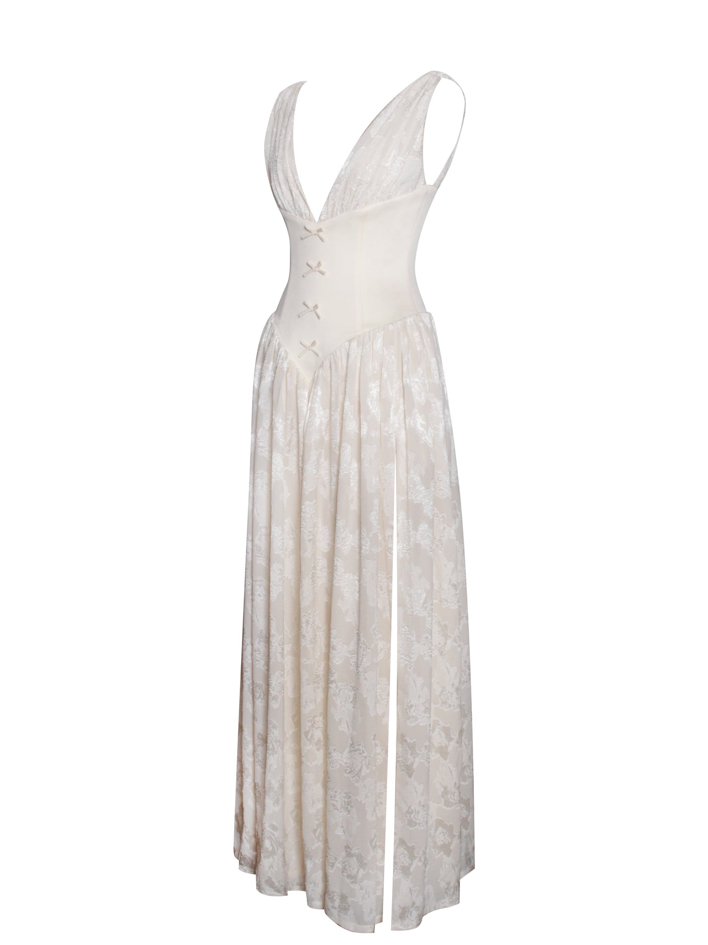 Miss Circle Sabrina Butter Yellow High Slit Jacquard Maxi Dress - Free Shipping