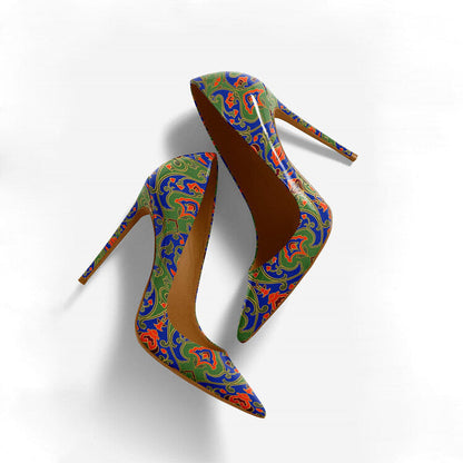 Floral Vintage Pattern Pointed Toe Stiletto High Heels - Free Shipping