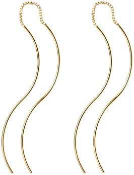 Stylish Curved Dangle 14K GP Double Threader Earrings - Free Shipping