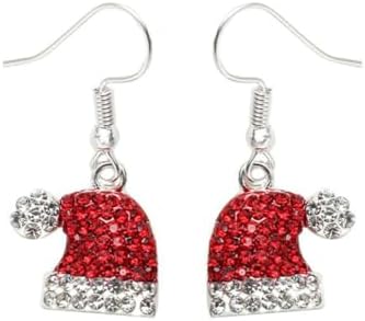 Festive Red Christmas Hat Sparkling Rhinestones Earrings-Free Shipping