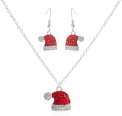 Festive Red Christmas Hat Sparkling Rhinestones Earrings-Free Shipping