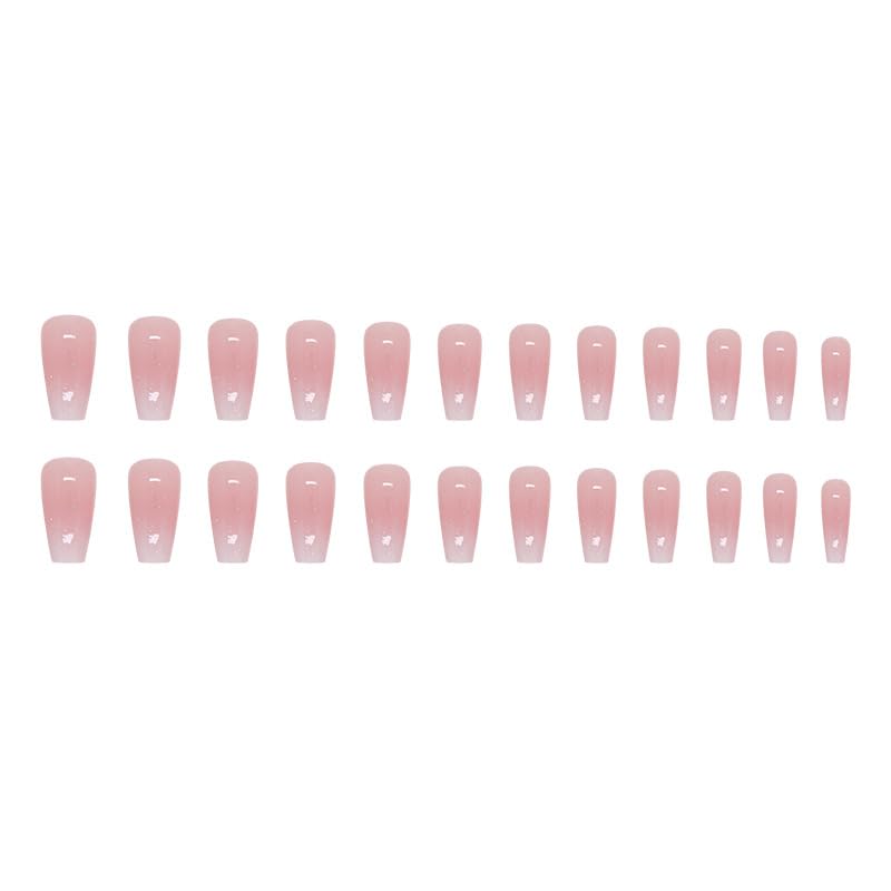 Press On Medium Long Square Nails - Rhinestone Pink Bling 3D Flower 24Pcs Reusable Nail Kit-Free Shipping