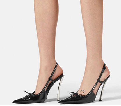 Stunning Pointed-Toe Rivet-Sling Back Lace-Up Stiletto High Heels - Free Shipping